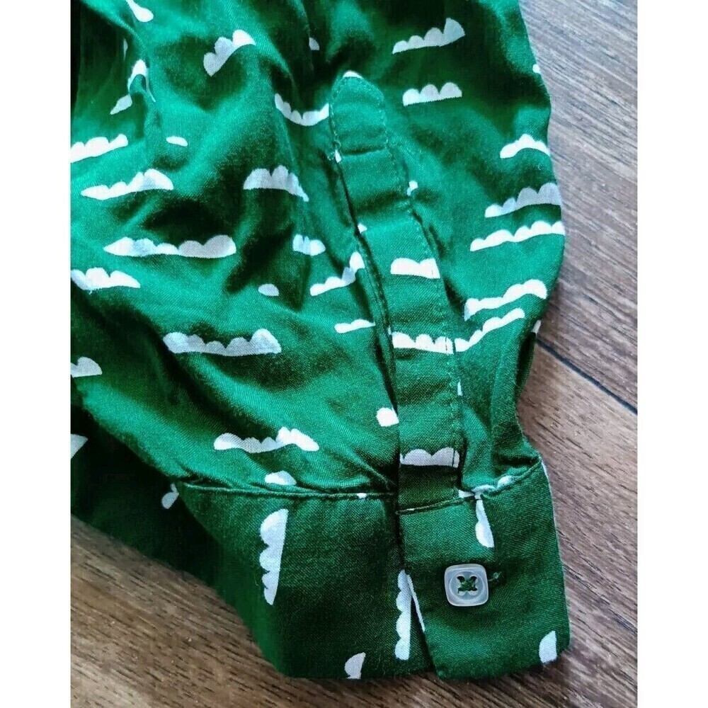 Maeve Anthropologie Blouse Size Small Green Cloud Print  Button Up Tie Oversized - Picture 9 of 9